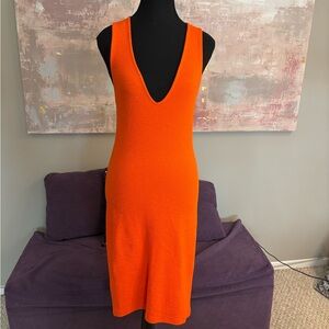 Zara Orange Plunge Neck Sleeveless Sheath‎ Midi Dress Size M